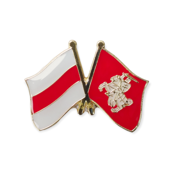 Значак металічны падвоены з бела-чырвона-белым сцягам і гербам «Пагоня»