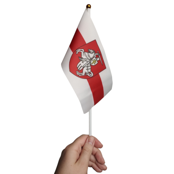 Сцяжок бела-чырвона-белы з гербам «Пагоня» (10*20 см)