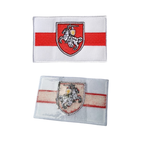 Нашыўка з бела-чырвона-белым сцягам і гербам «Пагоня» (белы кант)