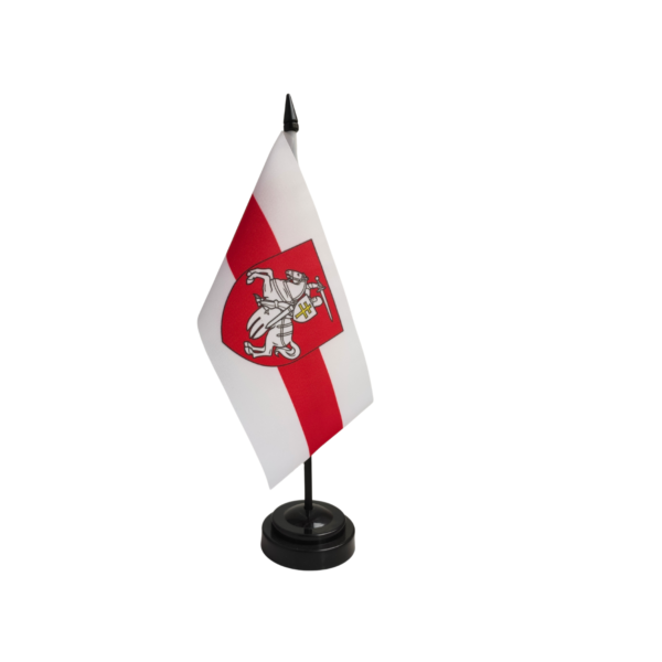 Сцяжок настольны бела-чырвона-белы з гербам «Пагоня» (10*20 см)