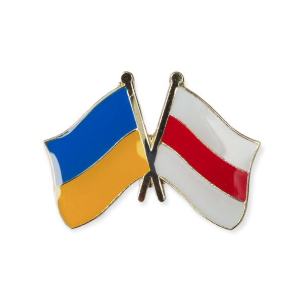 Значак металічны падвоены з украінскім і бела-чырвона-белым сцягам